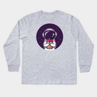 Cute Astronaut Sipping Boba Milk Tea Kids Long Sleeve T-Shirt